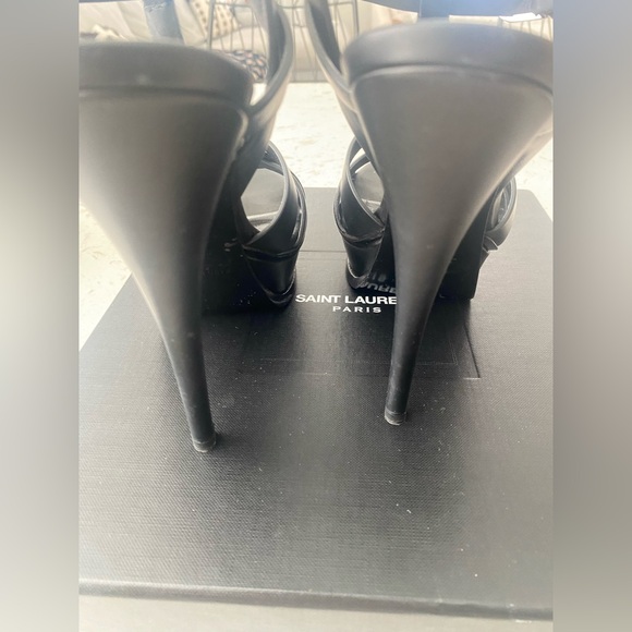Saint Laurent Tribute Leather T-Strap Platform Sandals - Picture 4 of 9